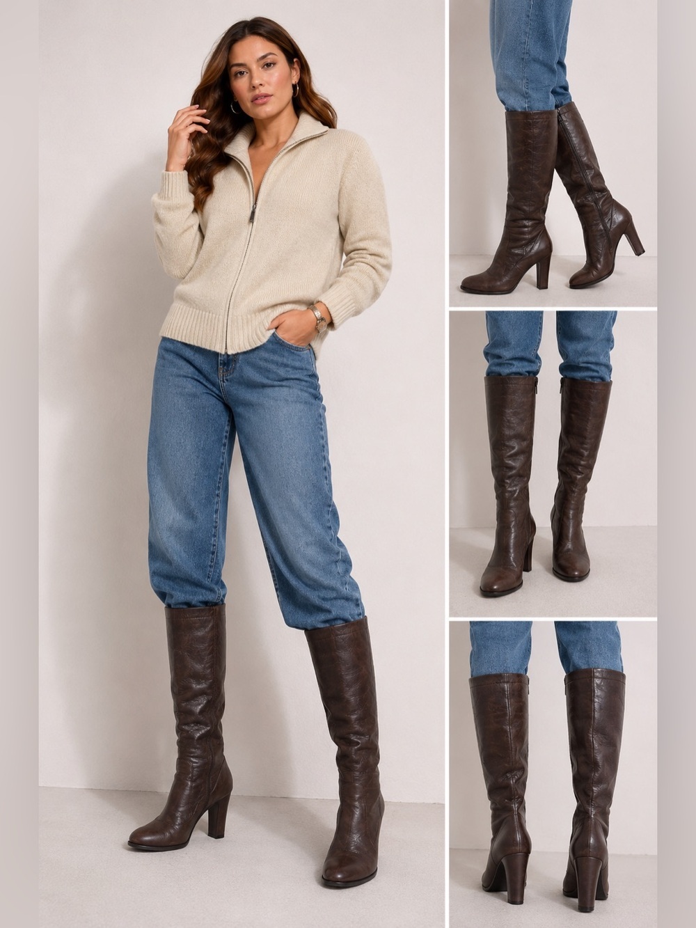 Marc Jacobs Brown Leather Knee High Boots Italy Block Heel Women’s 6.5 M